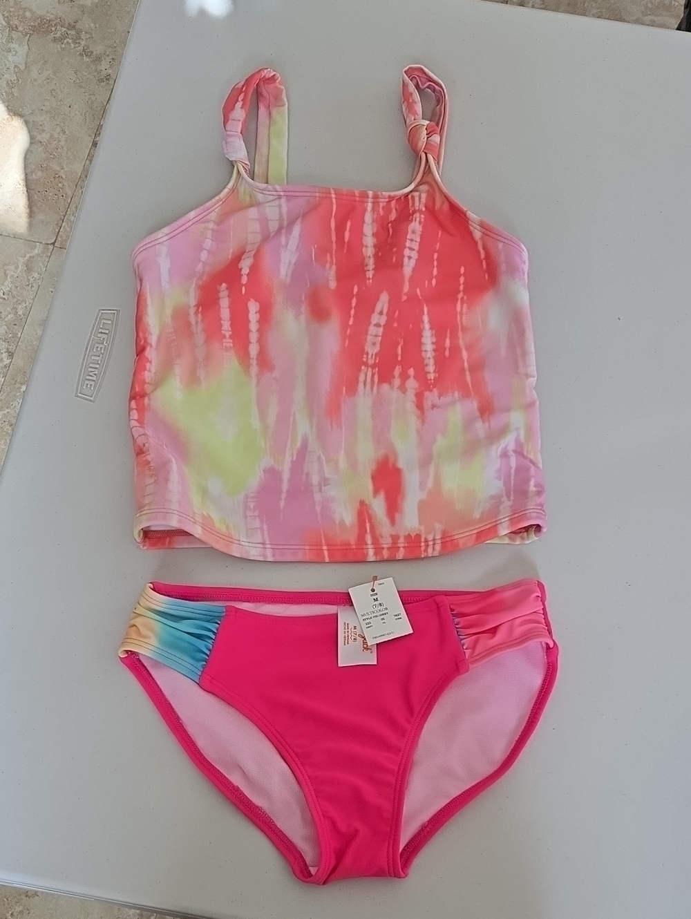 Girls Neon Pink Tie-Dye Swim Suit Set